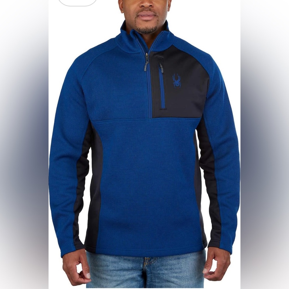 Spyder Men's Half Zip Sweater Gait Knit Pullover Jacket Blue Black Size XL